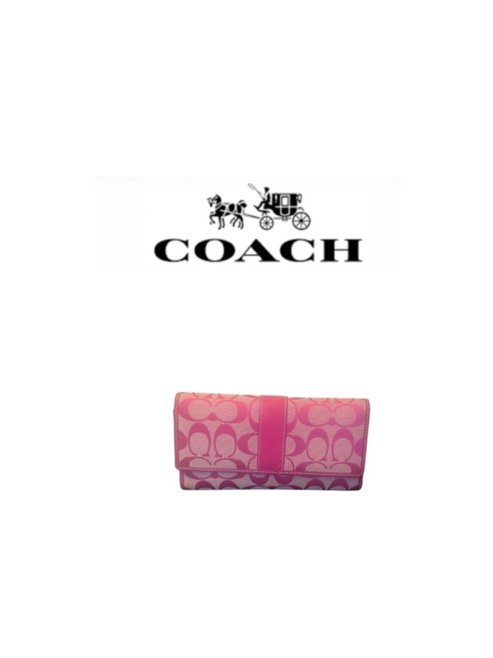 Coach Pink Signature C Monogram & Leather Trifold Wallet